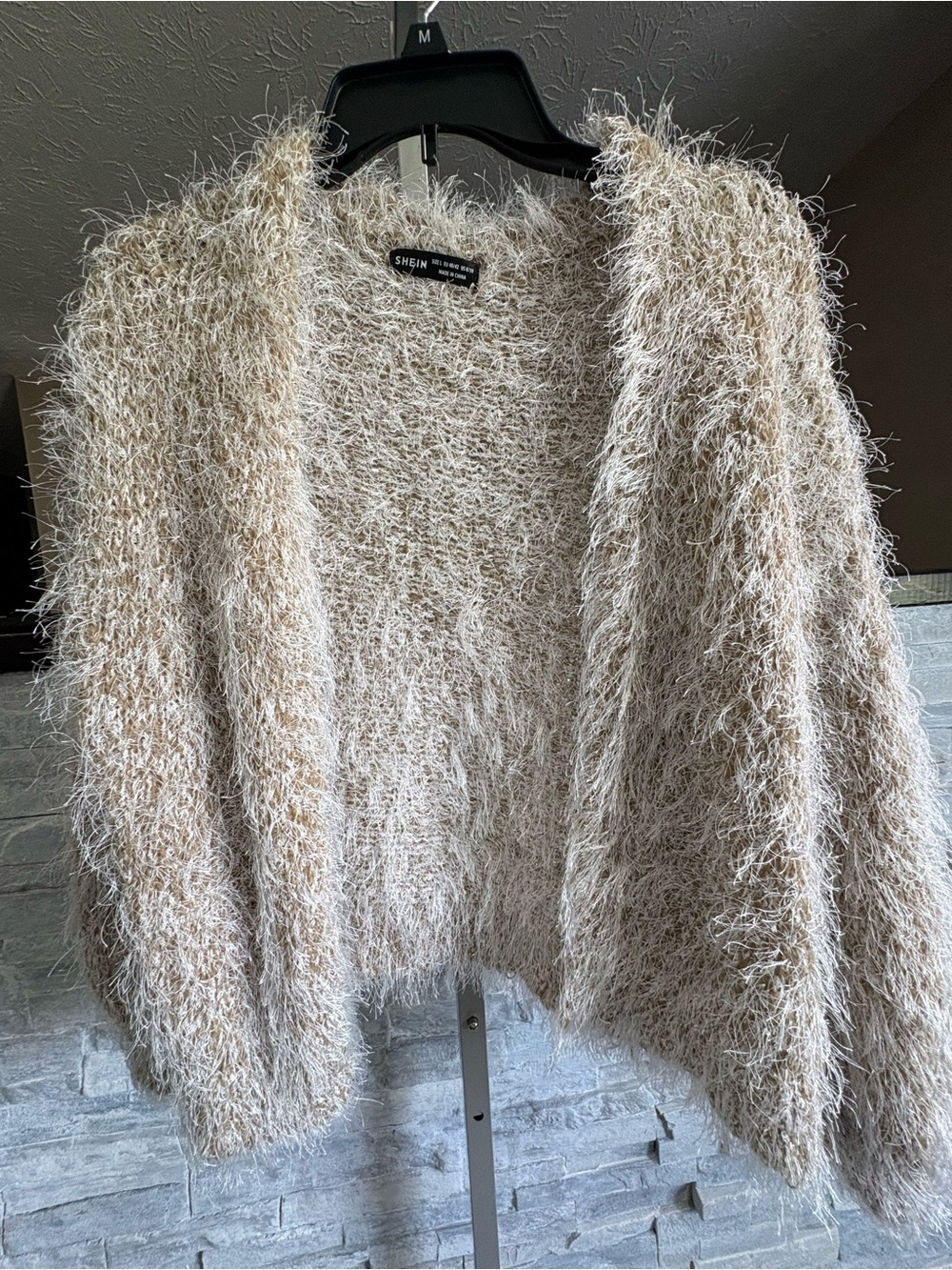 Beige- Cream Fuzzy Open-Front Cardigan